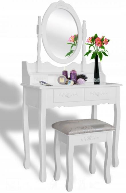 KAPTAFEL - 3 lades - ovale spiegel - wit