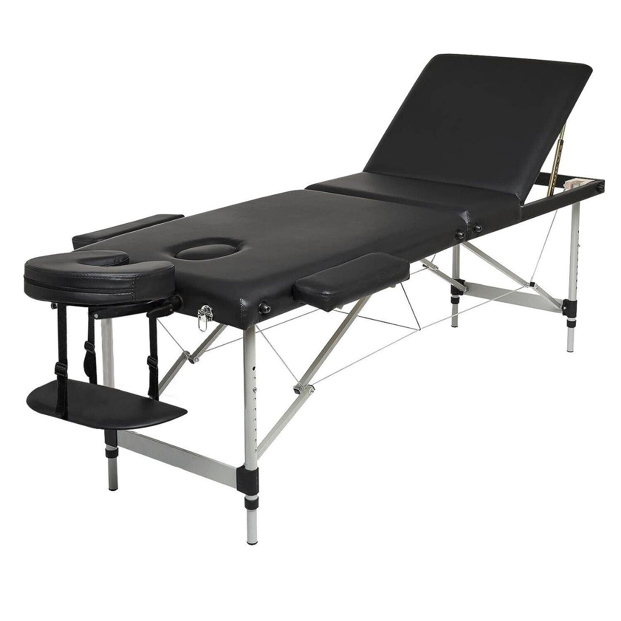MASSAGETAFEL - Opvouwbaar Aluminium - Verstelbare Hoofdsteun - Zwart 185x70 cm