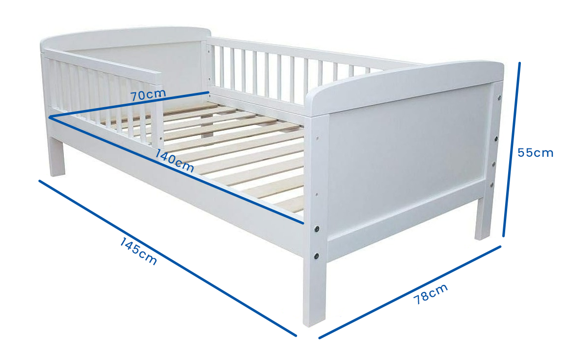 KINDERBED - Inclusief lattenbodem en uitvalbeveiliging - Wit/140x70 cm