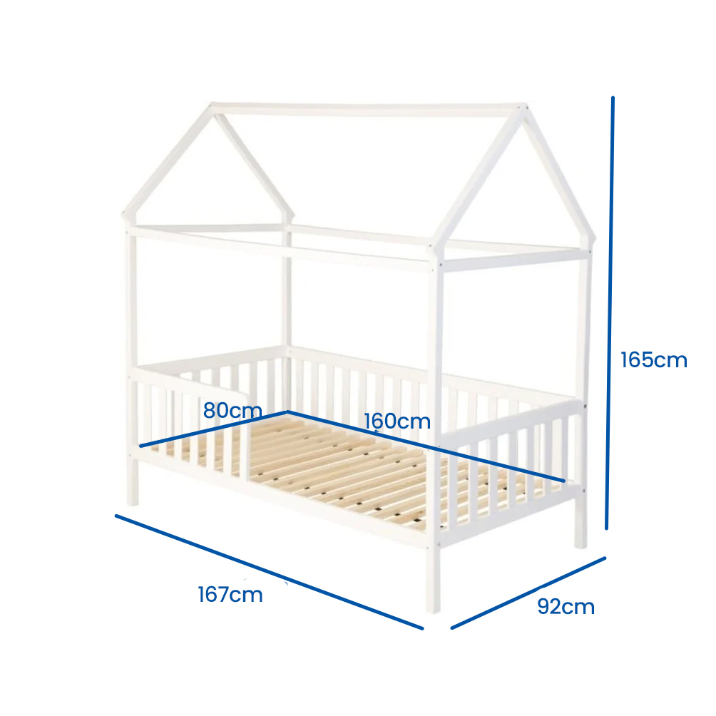 KINDERBED - huizen-thema-ontwerp - wit - 160x80 cm