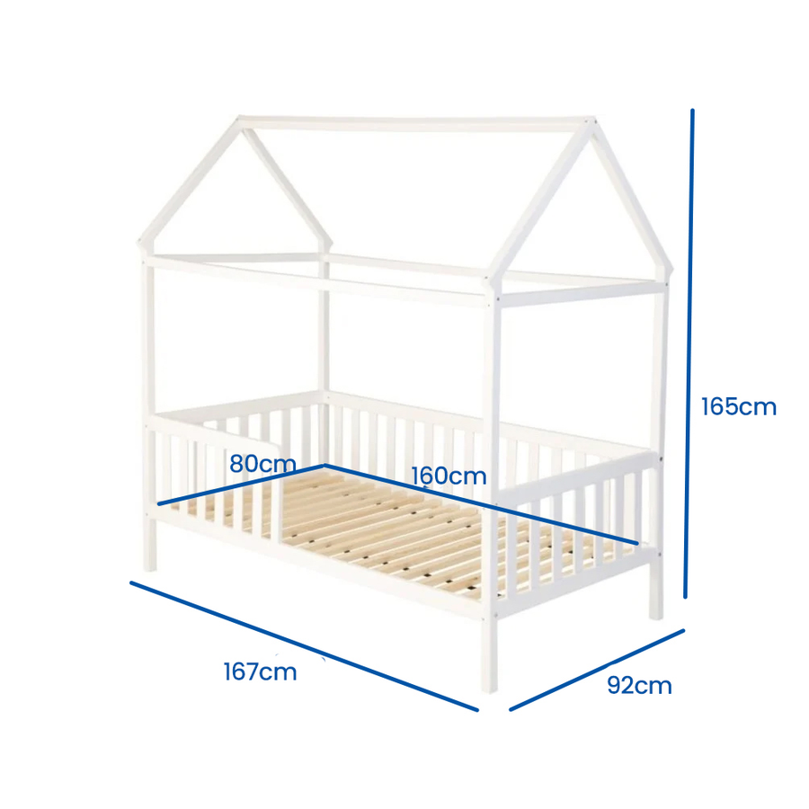 KINDERBED - huizen-thema-ontwerp - wit - 160x80 cm