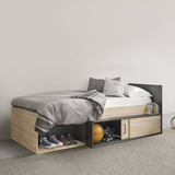 BED - Spaanplaat met opberglade - Kronberg Eiken/Zwart - 90x200 cm