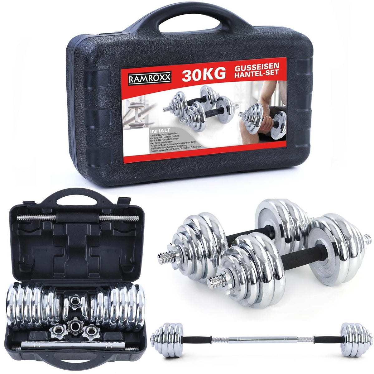 Dumbellset - 30 kg Chroom Gietijzer - Chroom