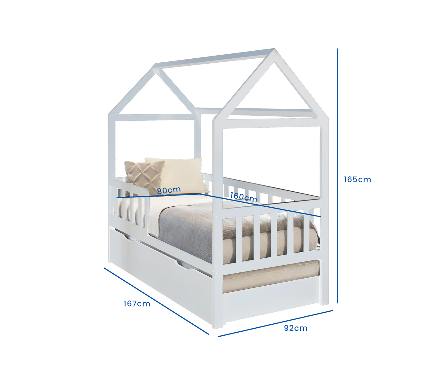 HUISBED - ecologisch vurenhout - met logeerbed en bedlade - wit - 160x80 cm