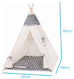 TIPI TENT - 100% katoen - grenenhout - beige/zwart - H160xB120xD100 cm