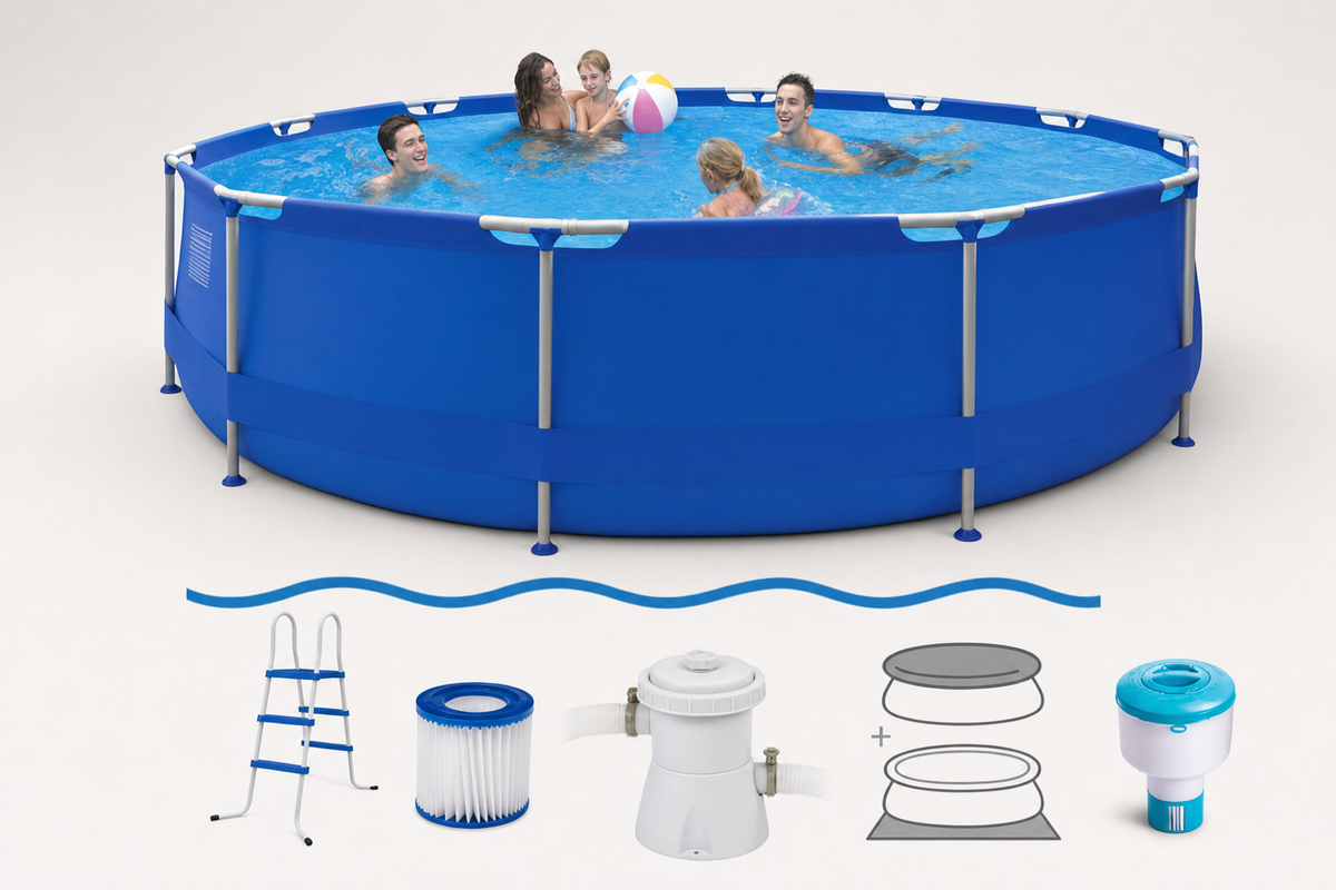 Opzetzwembad - 450 cm Diameter, 90 cm Hoogte, Inclusief Pomp en Accessoires - Sirocco Blauw