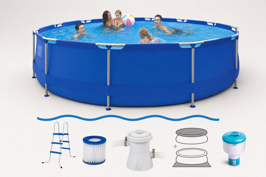 Opzetzwembad - 450 cm Diameter, 90 cm Hoogte, Inclusief Pomp en Accessoires - Sirocco Blauw