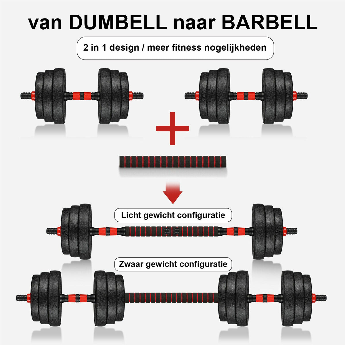 Halterset - Verstelbaar 30 kg - Zwart/Rood