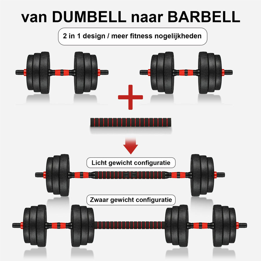 Halterset - Verstelbaar 30 kg - Zwart/Rood