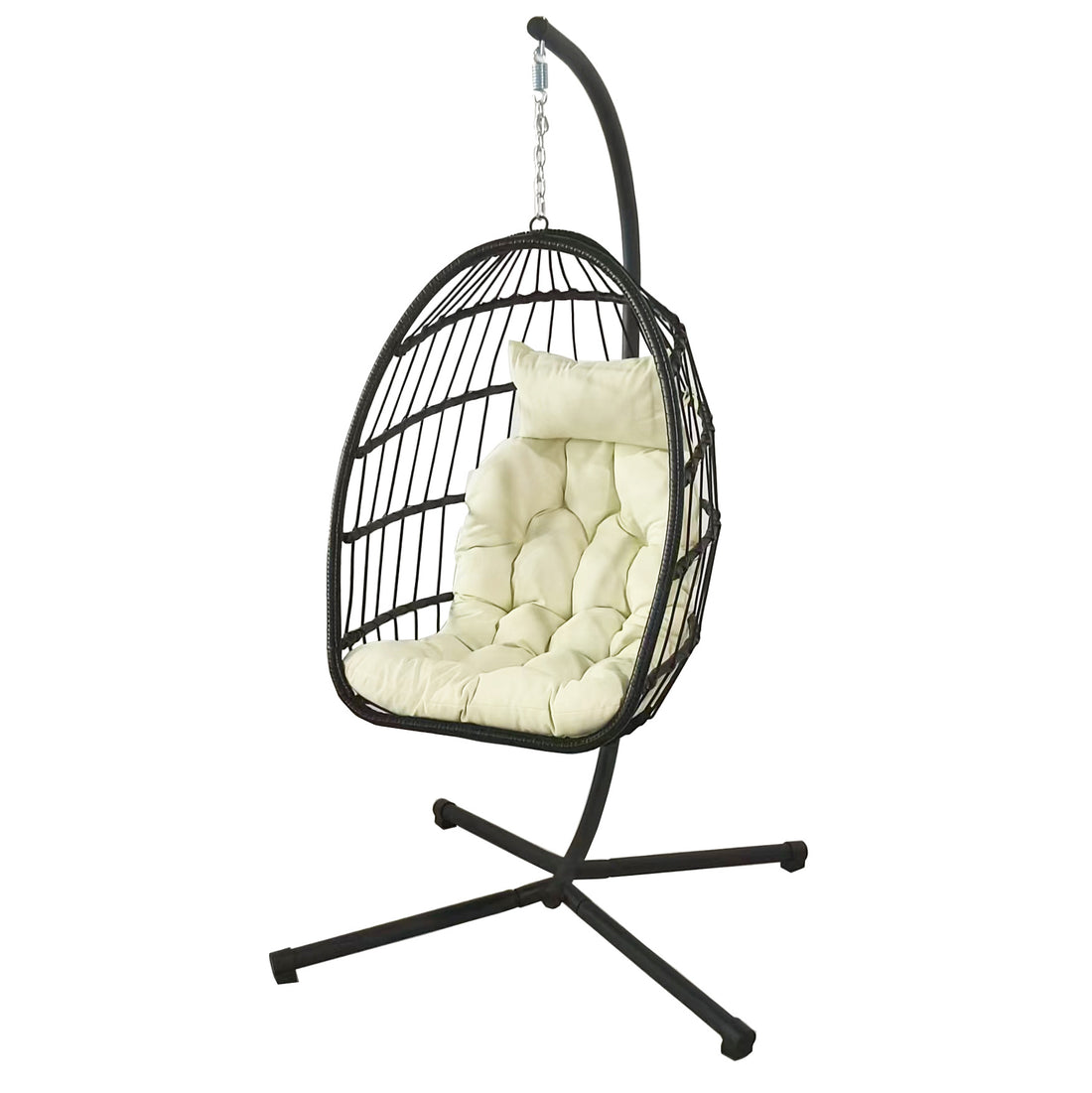 HANGSTOEL - Inklapbaar, PE Rattan, Max 160kg - Zwart/Beige
