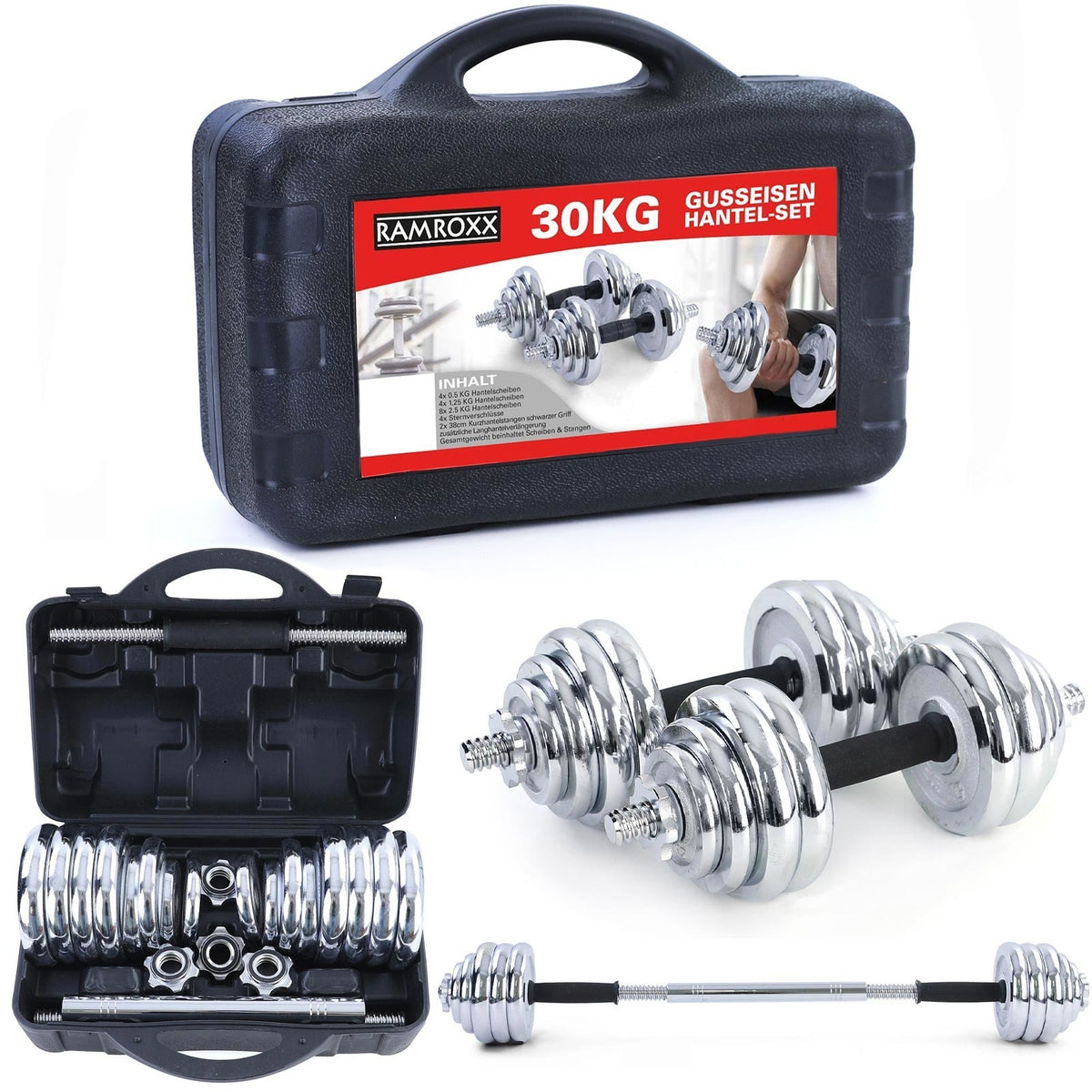 Dumbellset - 30 kg Chroom Gietijzer - Chroom