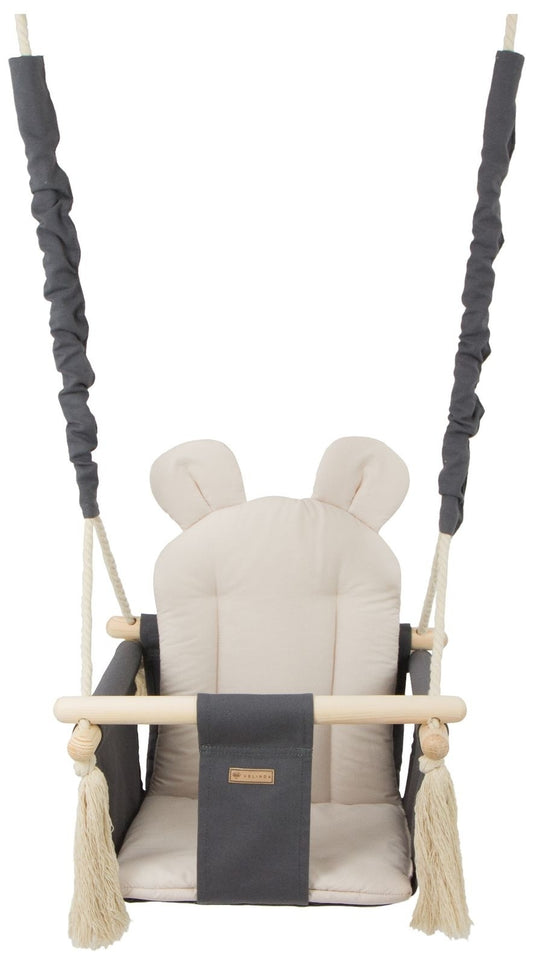BABY SCHOMMELSTOEL - 100% katoen en hout - Grijs/Beige