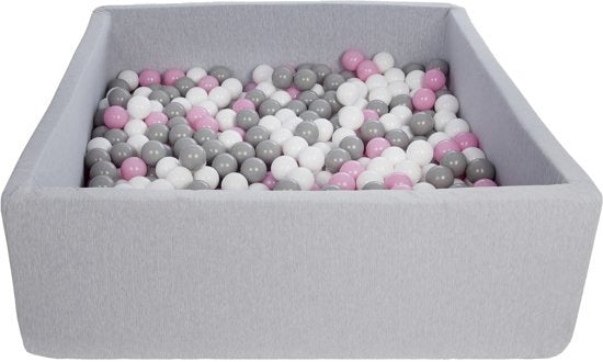 ballenbak - 600 ballen - wit/roze/grijs - 120x120 cm