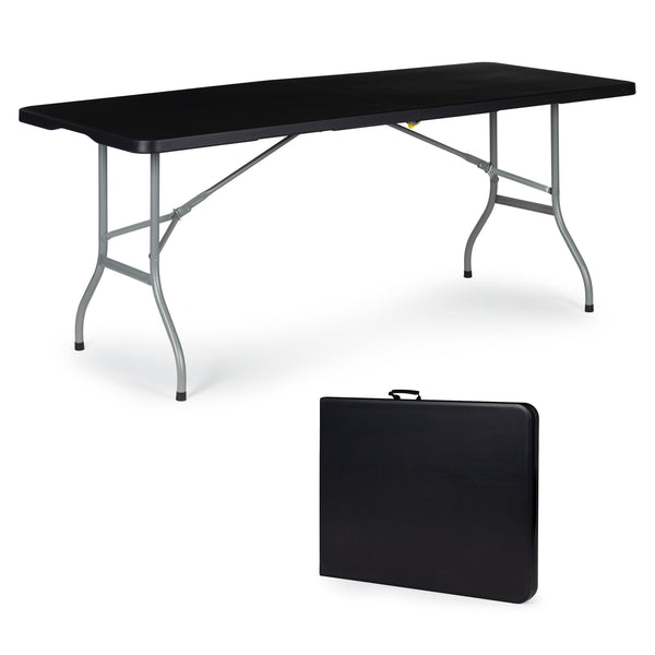 CAMPINGTAFEL - Opklapbaar HDPE-Staal - Zwart 180x70 cm