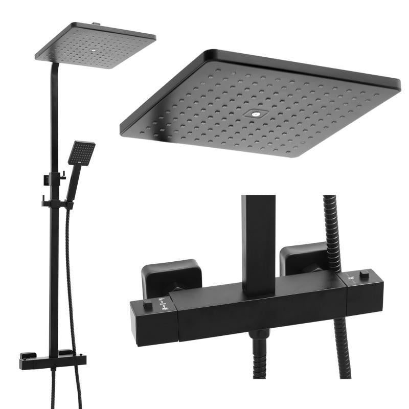 REGENDOUCHESET - Thermostaatkraan met ANTI-CALC en ANTI-TWIST - Mat Zwart