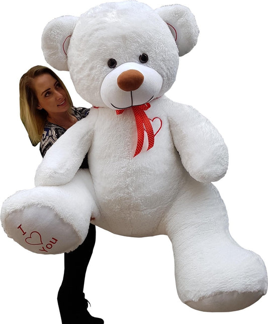 KNUFFELBEER - 160cm - geborduurd hart - wit