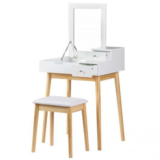 KAPTAFEL - Houten met Spiegel en 3 Lades - Wit