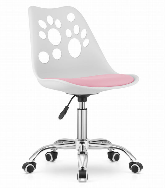 Kinderbureaustoel - Ergonomisch Design, Eco-lederen Kussen - Wit/Roze