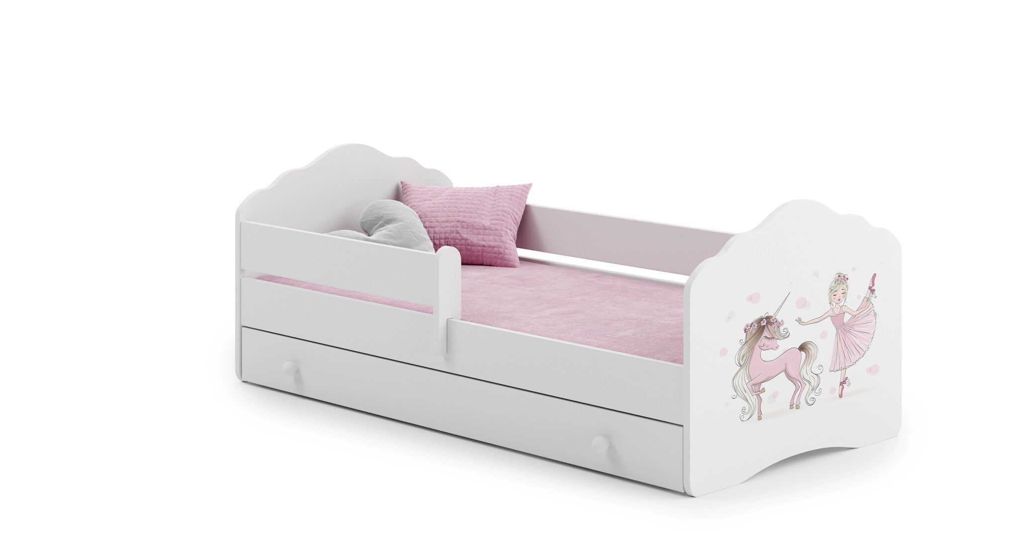 KINDERBED - Verplaatsbare Barrière - Wit/Roze - 160x80 cm