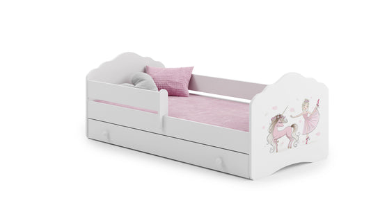 KINDERBED - Verplaatsbare Barrière - Wit/Roze - 160x80 cm