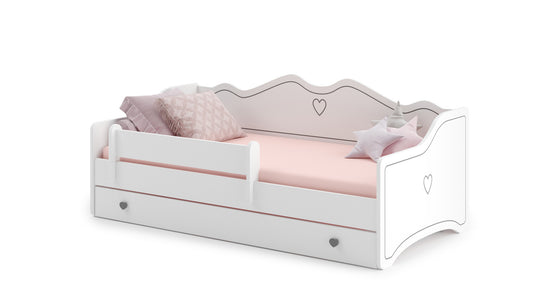 kinderbed - bedbank met opberglades en veiligheidsbarrière - wit/grijs - 160x80 cm