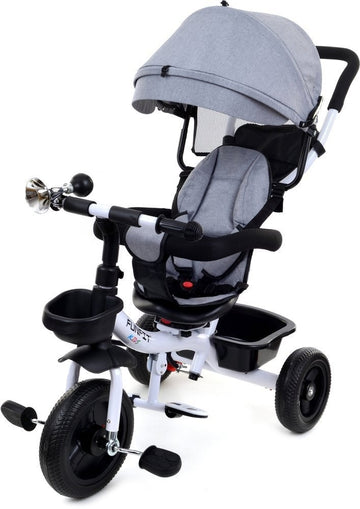 Driewieler - duwstang-veiligheidsgordel-roterende stoel - grijs-wit