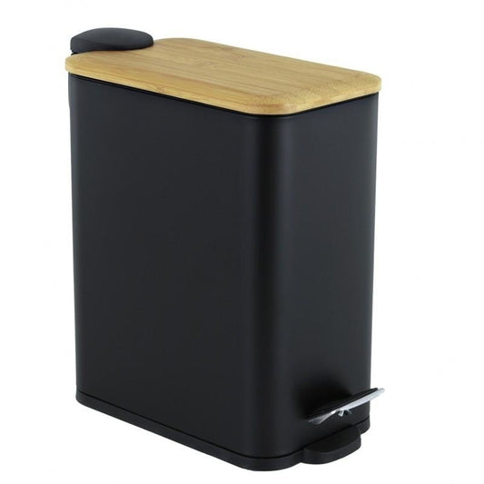 Pedaalemmer - staal en bamboehout, 5L, mat - zwart