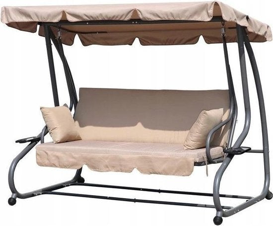 Schommelbank - 3-persoons, verstelbaar zonnedak, max 300 kg - Beige