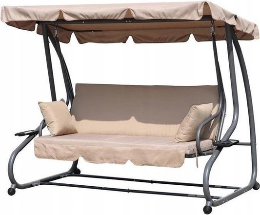 Schommelbank - 3-persoons, verstelbaar zonnedak, max 300 kg - Beige