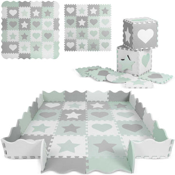 Speelmat - Extra Dikke EVA Foam - 151x151 cm - Wit/Grijs/Mint