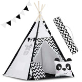 TIPI TENT - Natuurlijk Katoen met Kussens en Lampen - Wit/Zwart