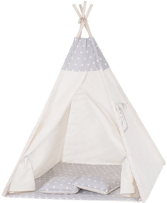 TIPI TENT - 100% Katoen - Inclusief Kussenhoezen - Beige/Grijs - H160xB120xD100 cm