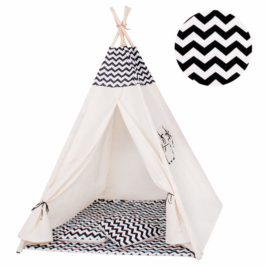 TIPI speeltent - katoen met zigzag patroon - beige/zwart 160cm