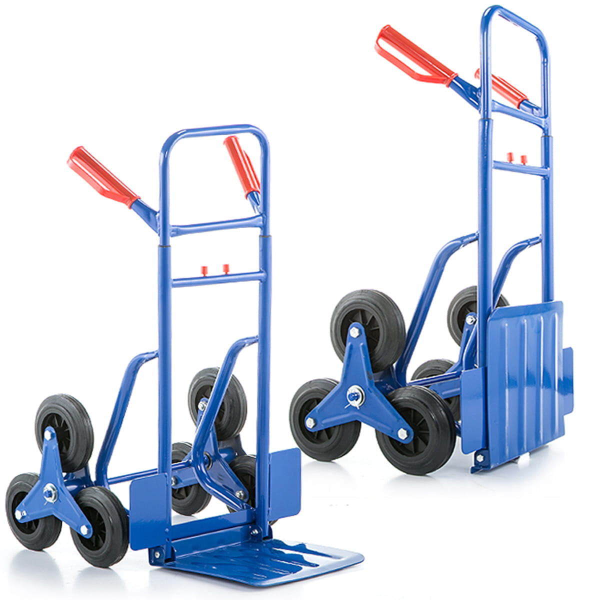 Steekwagen - opvouwbaar met handbescherming en rubberen wielen - blauw/rood