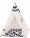 TIPI TENT - 100% katoen - grenenhout - beige/zwart - H160xB120xD100 cm