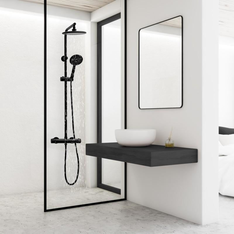 Doucheset - Thermostaatkraan met Regendouche 20cm en Handdouche - Zwart