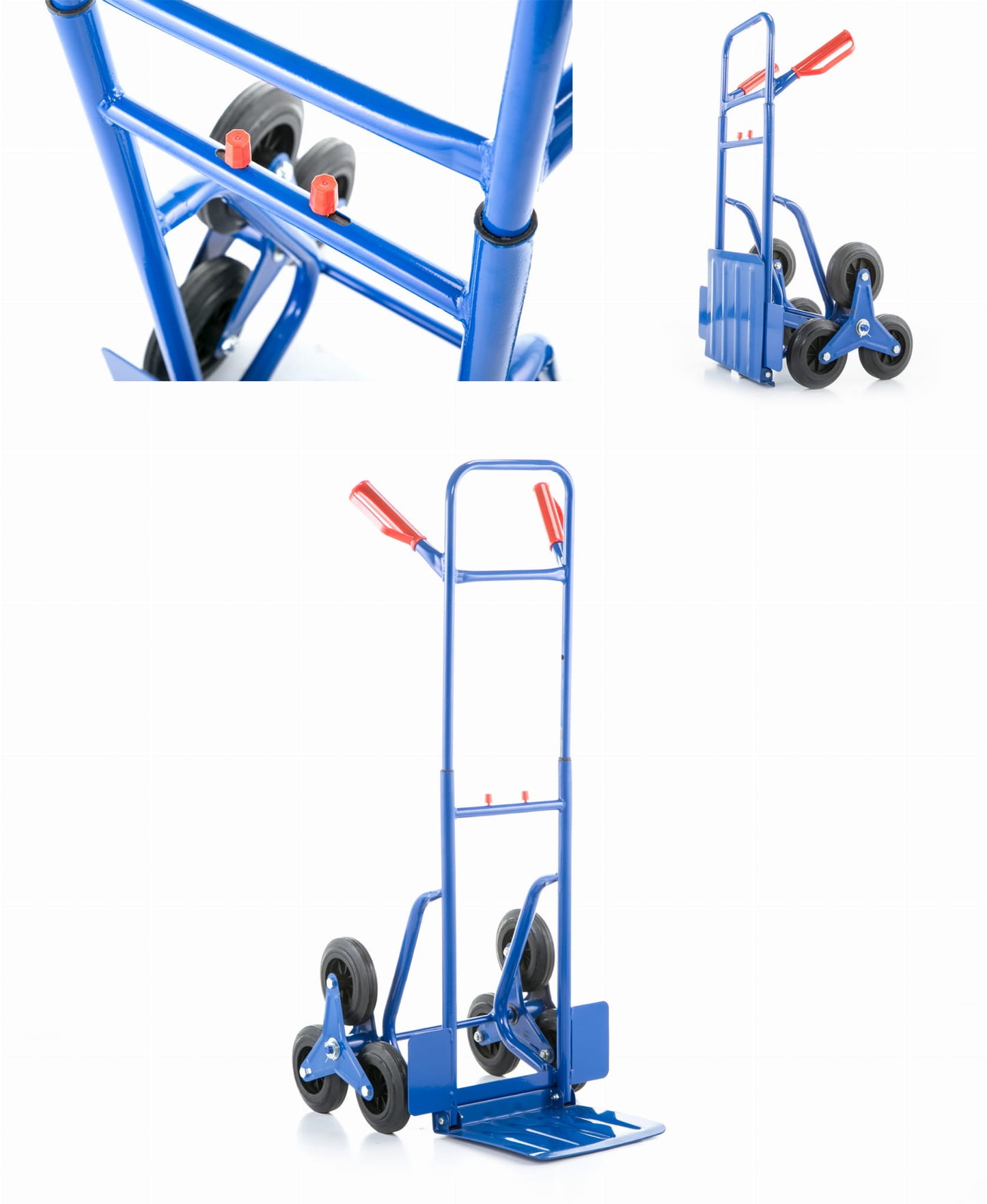 Steekwagen - opvouwbaar met handbescherming en rubberen wielen - blauw/rood