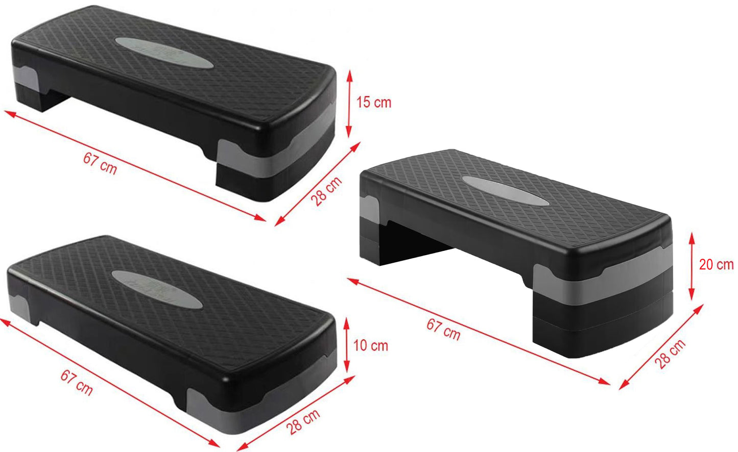 AEROBIC STEP - Verstelbaar 10/15/20 cm - Antislip - Zwart/Grijs