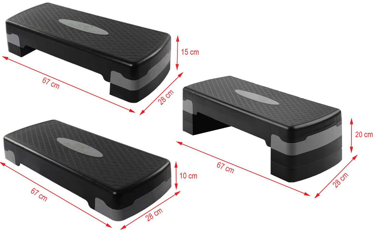 AEROBIC STEP - Verstelbaar 10/15/20 cm - Antislip - Zwart/Grijs