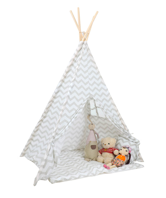 TIPITENT - Katoen met Zigzag Patroon - Grijs 120x120x160 cm