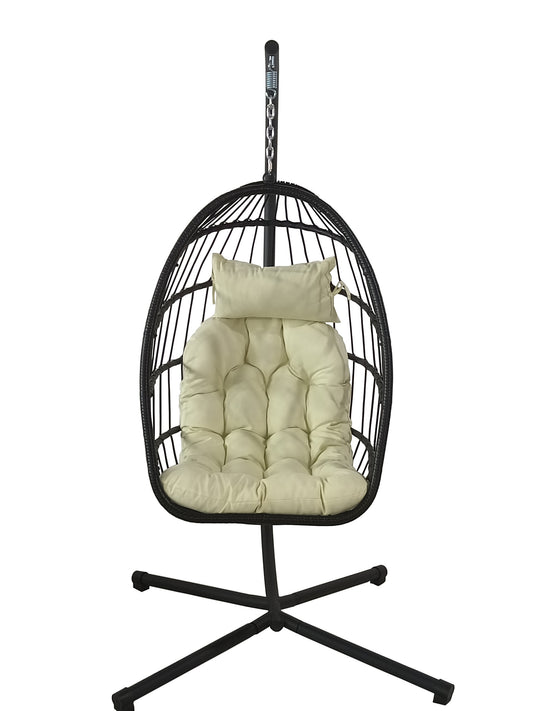 HANGSTOEL - Inklapbaar, PE Rattan, Max 160kg - Zwart/Beige