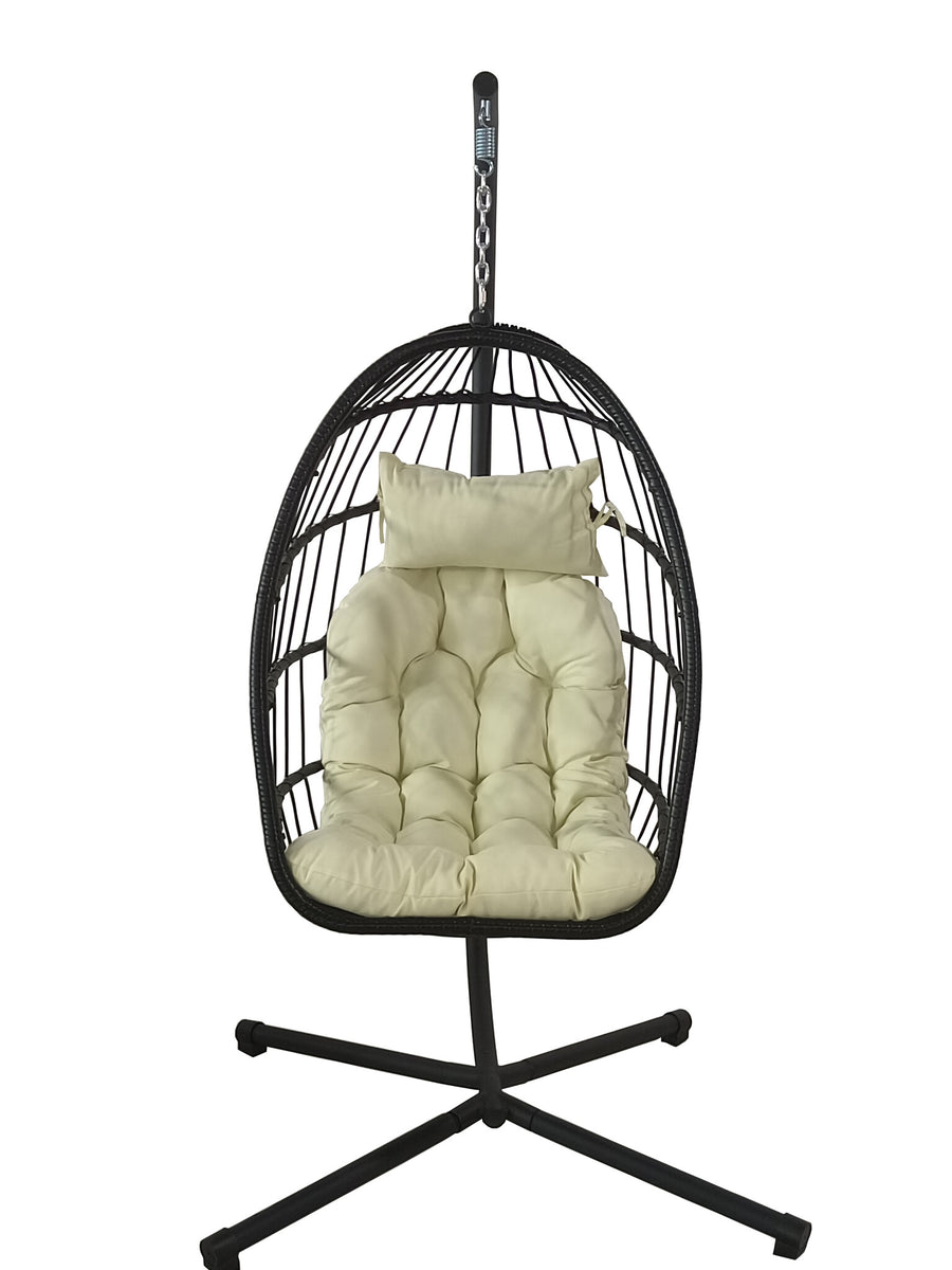 HANGSTOEL - Inklapbaar, PE Rattan, Max 160kg - Zwart/Beige