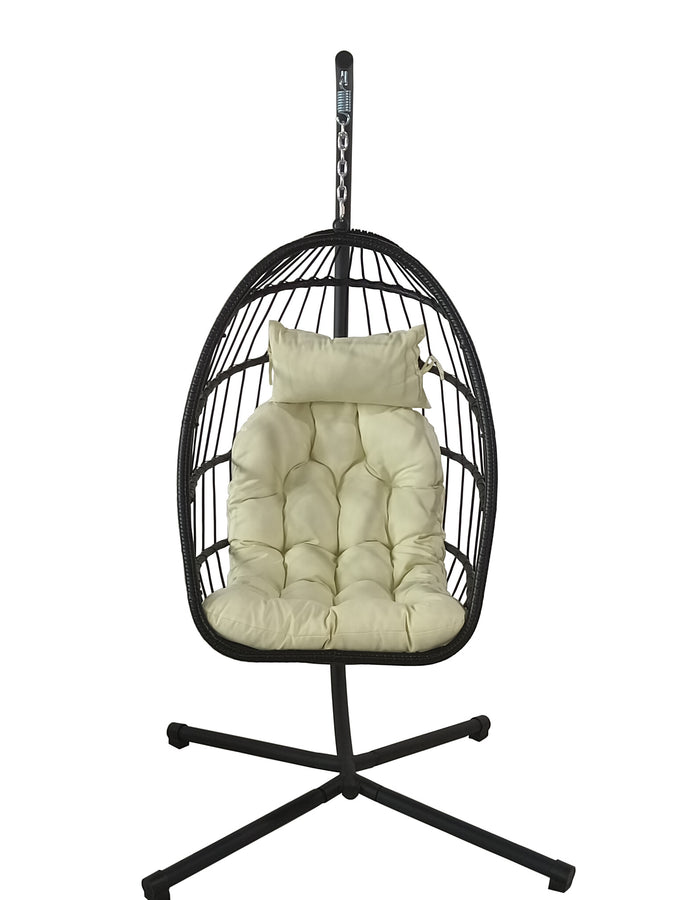 HANGSTOEL - Inklapbaar, PE Rattan, Max 160kg - Zwart/Beige