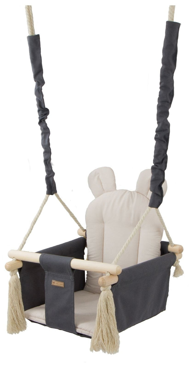 BABY SCHOMMELSTOEL - 100% katoen en hout - Grijs/Beige