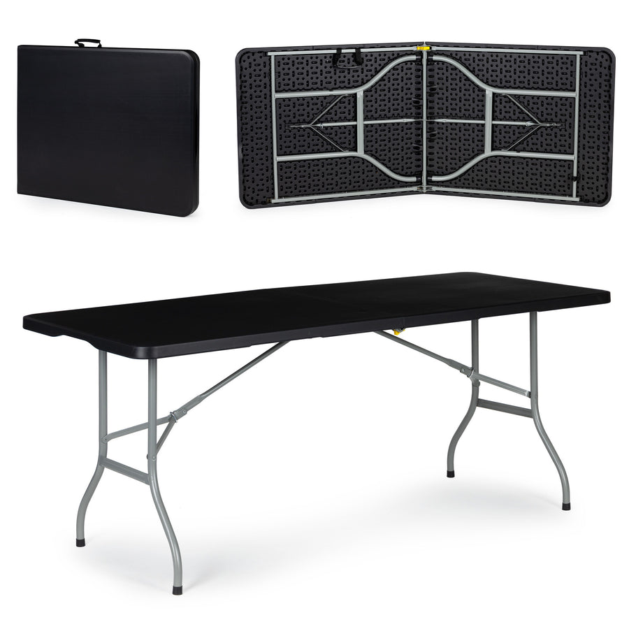 CAMPINGTAFEL - Opklapbaar HDPE-Staal - Zwart 180x70 cm