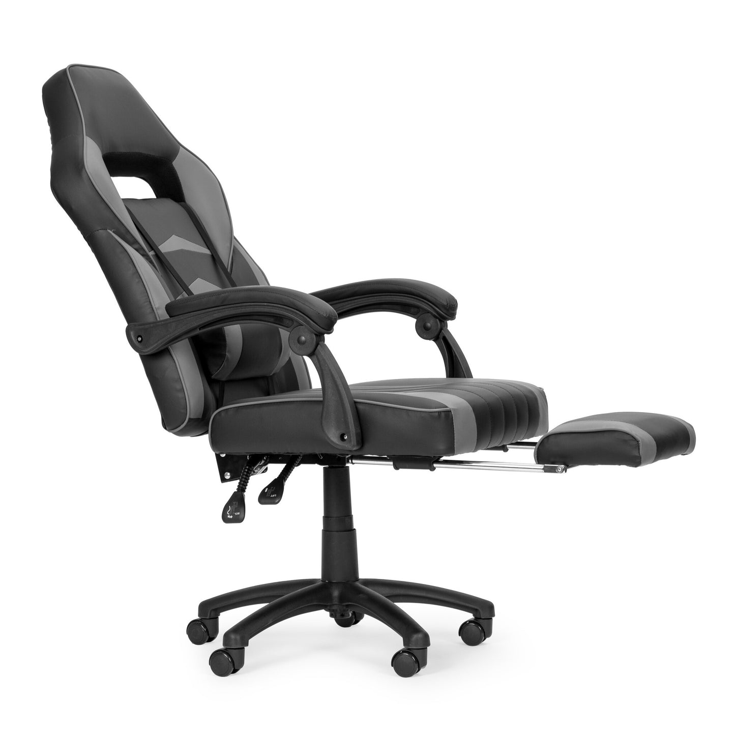 GAMINGSTOEL - Ergonomisch met intrekbare voetsteun en lendenkussen - zwart/grijs