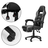 GAMINGSTOEL - Ergonomisch met intrekbare voetsteun en lendenkussen - zwart/grijs