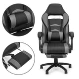 GAMINGSTOEL - Ergonomisch met intrekbare voetsteun en lendenkussen - zwart/grijs
