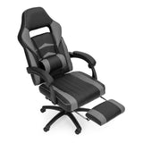 GAMINGSTOEL - Ergonomisch met intrekbare voetsteun en lendenkussen - zwart/grijs