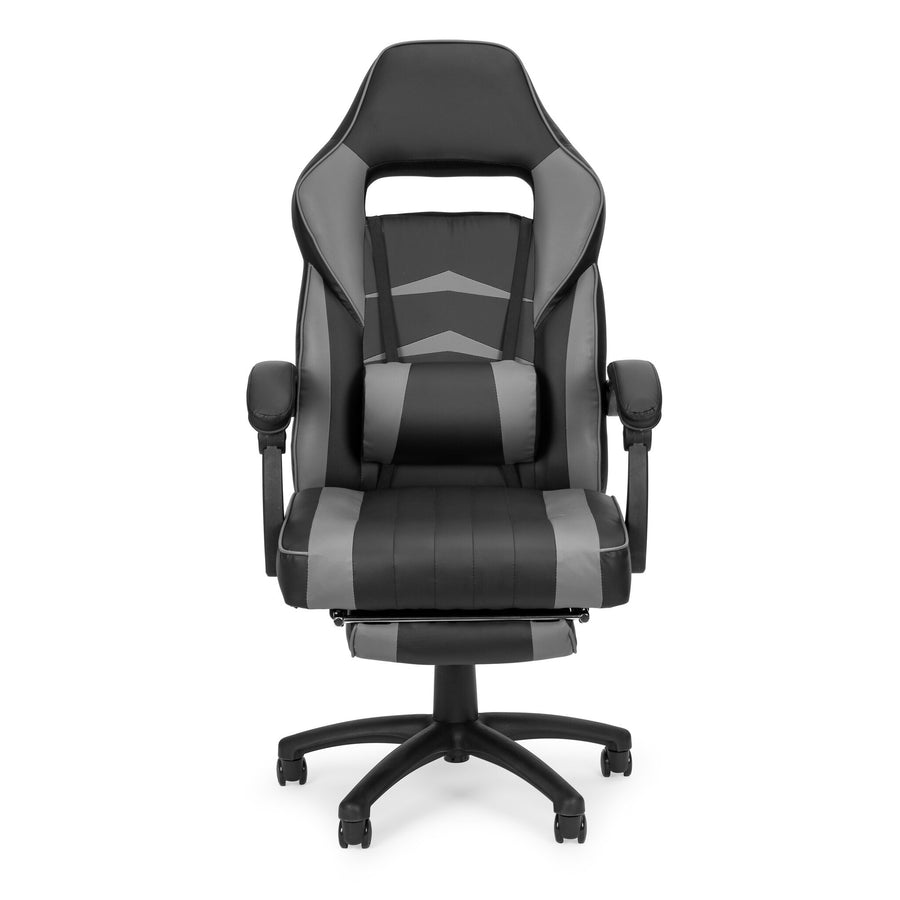 GAMINGSTOEL - Ergonomisch met intrekbare voetsteun en lendenkussen - zwart/grijs